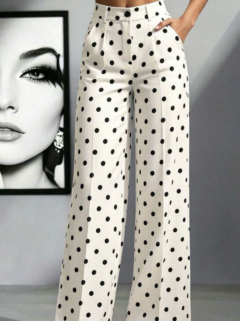 SHEIN Black Polka Dot White High-Waist Wide-Leg Pants M/6 NWT never worn